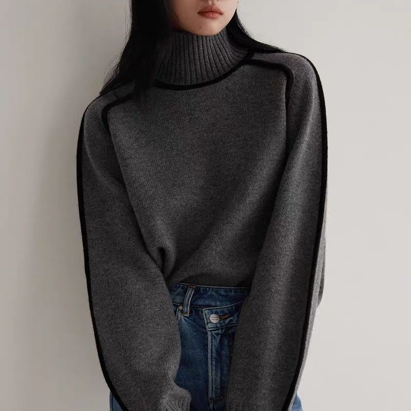 Autumn And Winter Half Turtleneck Three-dimensional Casual Loose Pullover Knitted Sweater Fashion Knit Top Outerwear - Image 9