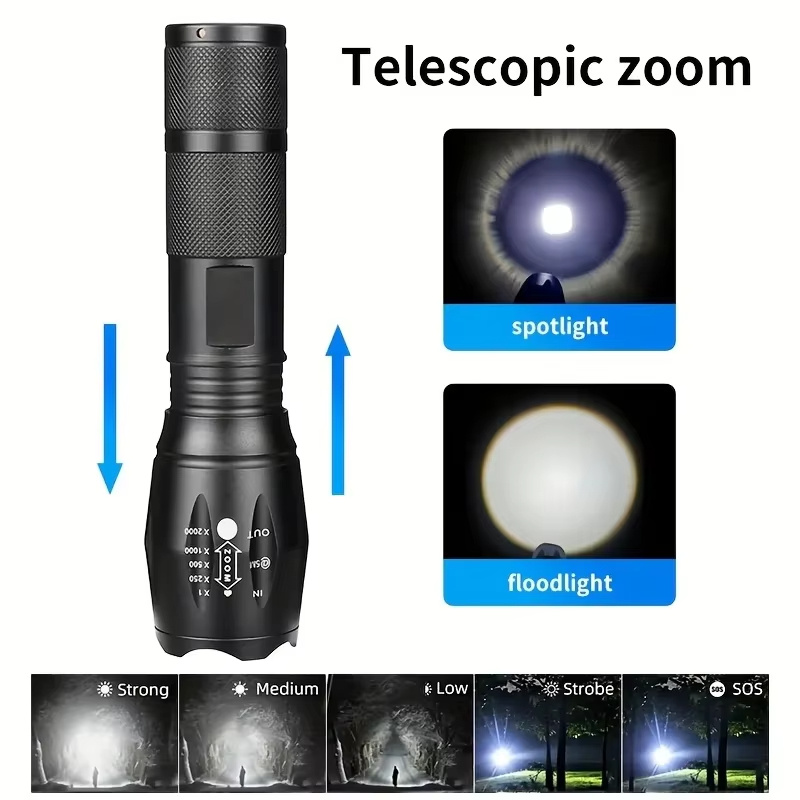 High Power LED Tactical Flashlight 5-Mode Light Zoom Waterproof Portable Torch For Camping Hiking Outdoor Hunting Aluminum Alloy Bright Tactical Flashlight LED 5 Modes Zoomable Searchlight Handheld - Image 6