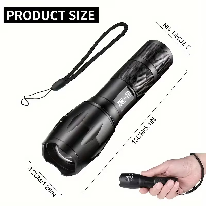 High Power LED Tactical Flashlight 5-Mode Light Zoom Waterproof Portable Torch For Camping Hiking Outdoor Hunting Aluminum Alloy Bright Tactical Flashlight LED 5 Modes Zoomable Searchlight Handheld - Image 8