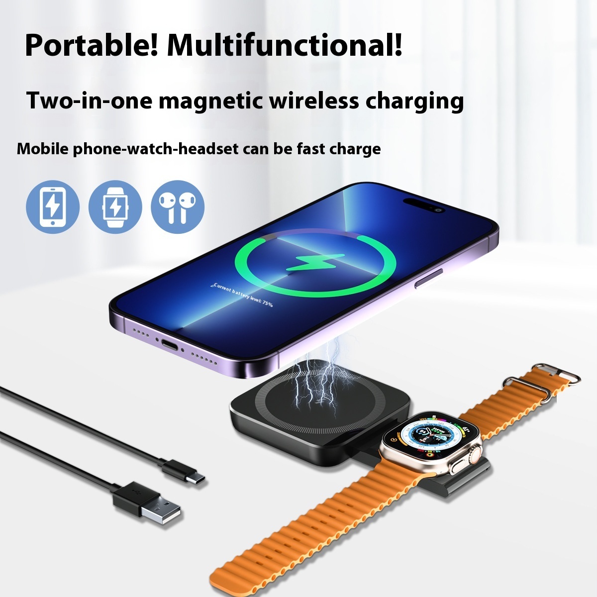 Three-in-one Wireless Charger Watch Earphone Cellphone Charging Set - Image 3