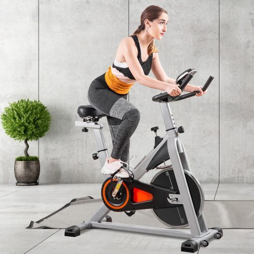 Indoor Cycling Bike Stationary, Belt Driven Smooth Exercise Bike with Oversize Soft Saddle and LCD Monitor - Image 2