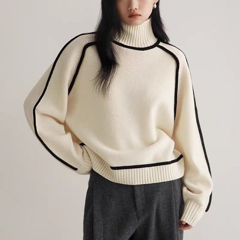 Autumn And Winter Half Turtleneck Three-dimensional Casual Loose Pullover Knitted Sweater Fashion Knit Top Outerwear - Image 5