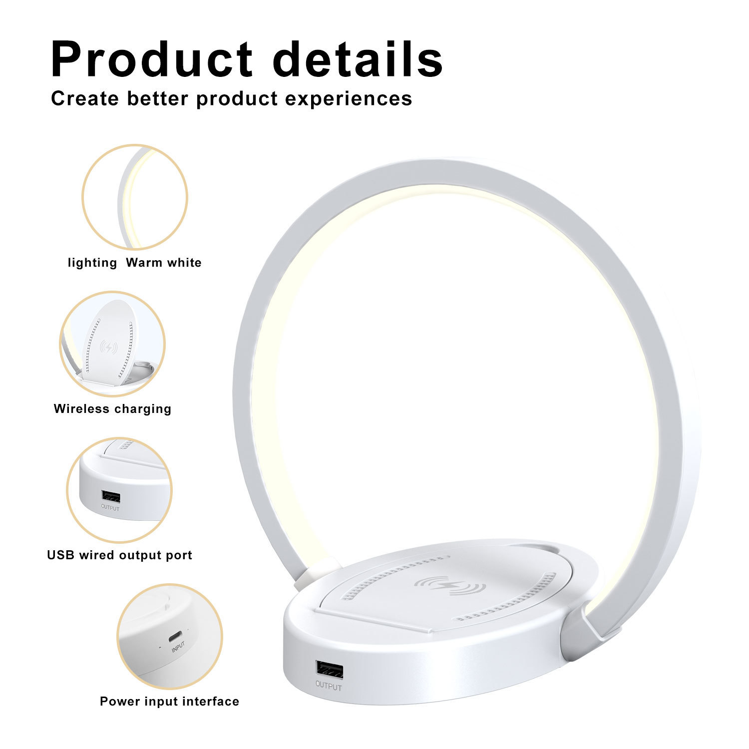 Night Lights Lamp Bluetooth Speaker Table Light With 10W Wireless Charger USB Port Phone Holder With Dynamic Color - Image 3