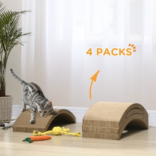 PawHut Cat Scratching Board, 4 Pack Cat Scratcher For Indoor Cats, Reversible Cat Scratching Post Replacement For Cat Wheel, Brown - Image 7