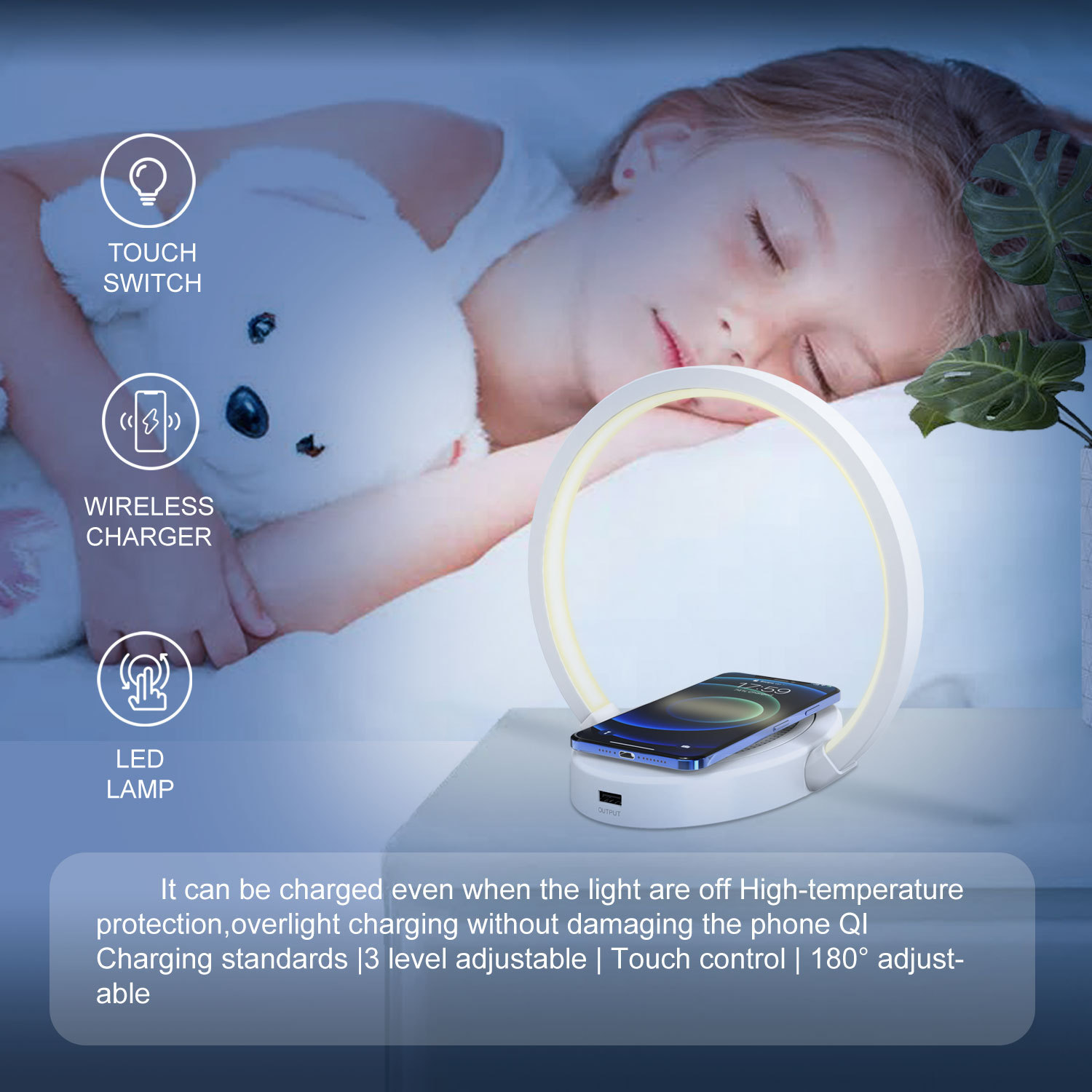 Night Lights Lamp Bluetooth Speaker Table Light With 10W Wireless Charger USB Port Phone Holder With Dynamic Color - Image 7