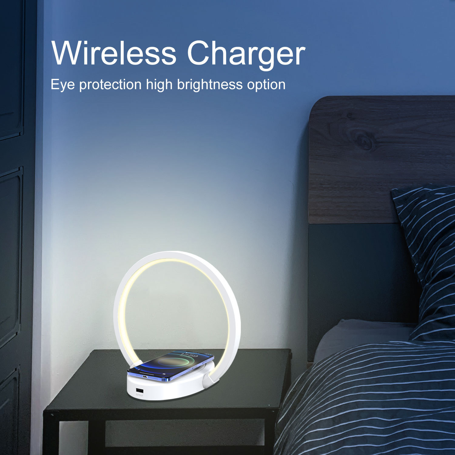 Night Lights Lamp Bluetooth Speaker Table Light With 10W Wireless Charger USB Port Phone Holder With Dynamic Color - Image 8