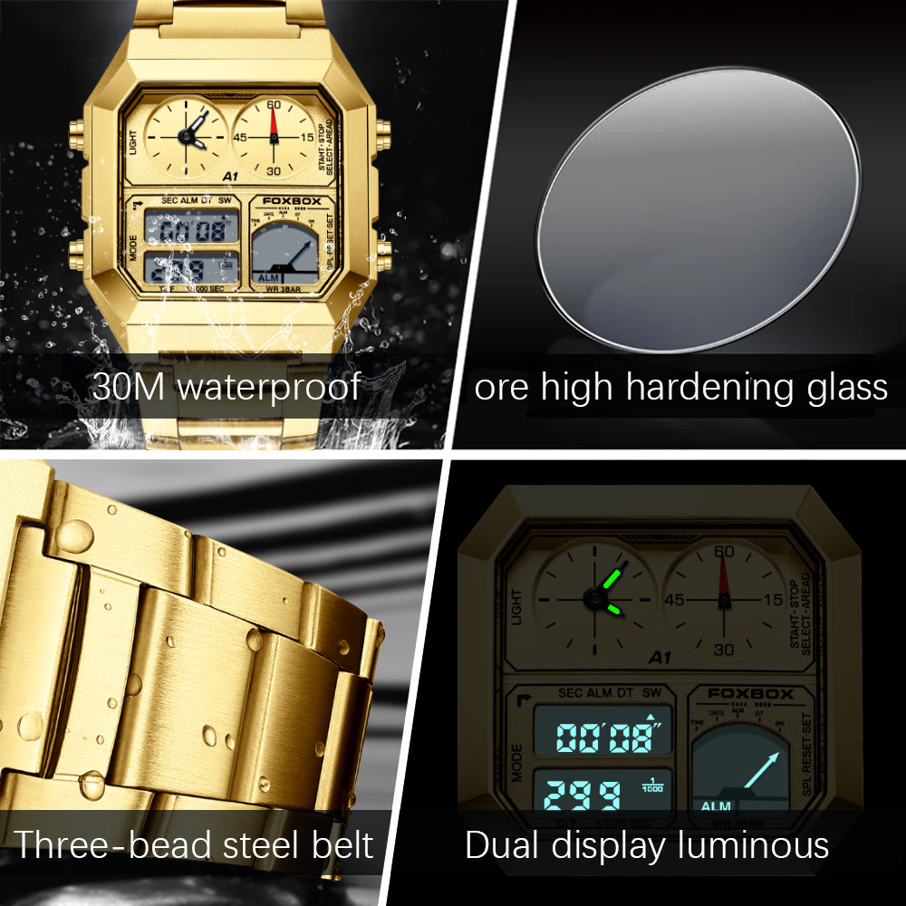 Dual Display Multifunctional Waterproof Alarm Clock Luminous Sports Chronographe Watch - Image 6