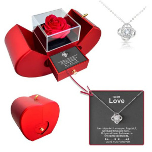 Fashion Jewelry Box Red Apple Christmas Gift Necklace Eternal Rose For Girl Mother's Day Valentine's Day Gifts With Artificial Flower Rose Flower Jewelry Box - Image 6